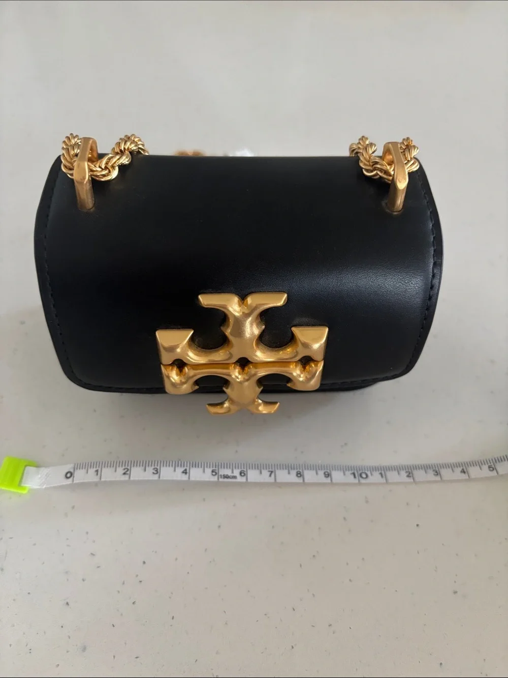 Tory Burch Black Eleanor Mini Crossbody with Gold Logo and Chain